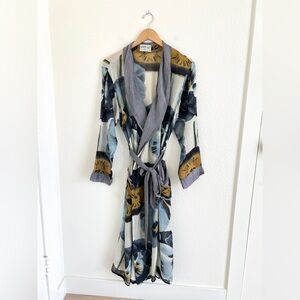 ONE HUNDRED STARS pansy floral print gown robe boho eclectic / size M